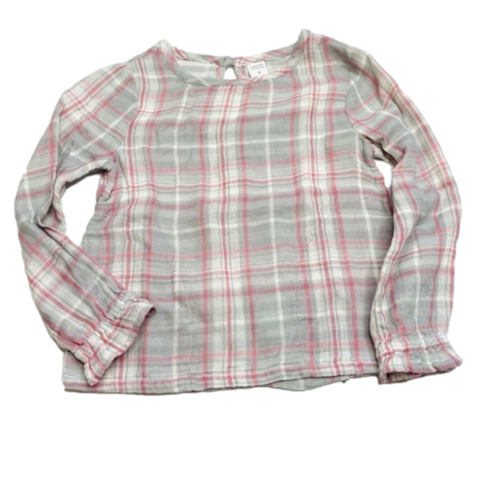 HARPER Canyon NWT Grey & Pink Plaid Ruffle Sleeve Keyhole Blouse